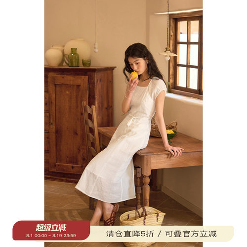 solighter法式方领露背连衣裙
