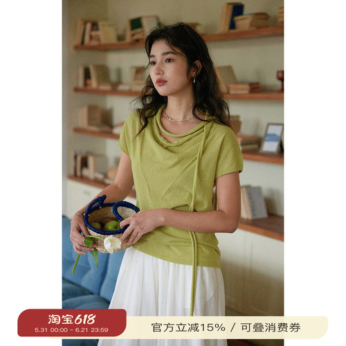 solighter薄款飘带荡领针织衫