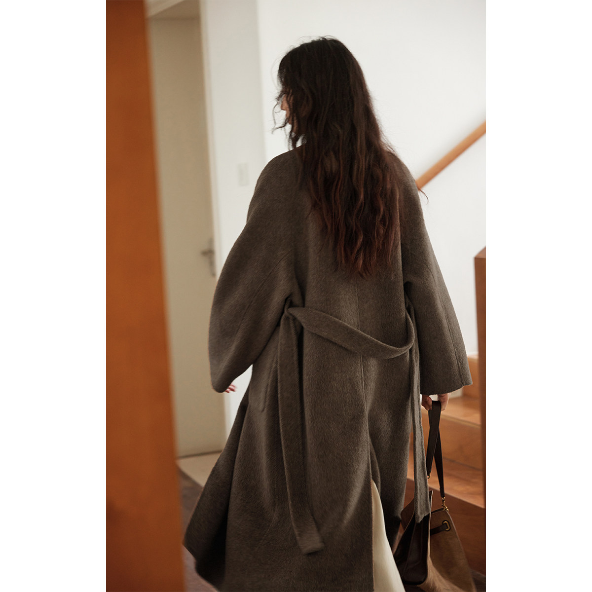 solighter羊驼毛混纺双面呢大衣