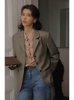 solighter 法式复古灰色西装外套女秋季2025新款休闲气质宽松上衣