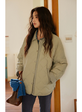 solighter 90白鸭绒菱形格薄款羽绒服女秋冬2025新款显瘦厚外套