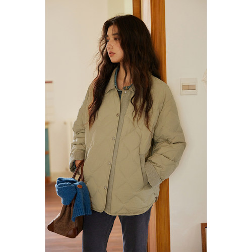 solighter90白鸭绒菱形格羽绒服