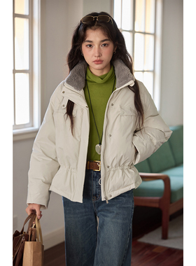 solighter 90白鸭绒毛领短款收腰羽绒服女冬季新款小个子厚外套