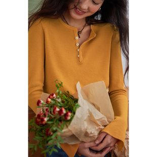 长袖 solighter 打底上衣 2025新款 女秋季 法式 亚麻亨利圆领针织衫