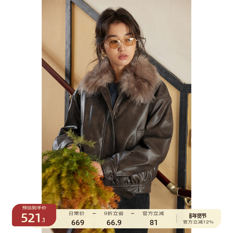 【1/20 20点新品9折】solighter 可拆卸毛领夹棉皮衣外套女冬季,女装/女士精品,皮衣,淘宝优惠券,粉丝福利购,淘宝优惠卷