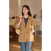 法式 复古亚麻收腰工装 外套女春季 solighter 2025新款 松弛感上衣