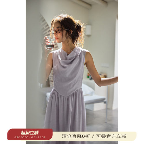 solighter法式无袖荡领连衣裙