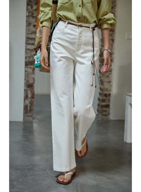 solighter 法式复古白色直筒牛仔裤女夏季2025新款高腰显瘦长裤