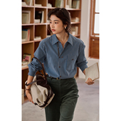 2025新款 solighter 宽松磨毛衬衣上衣 衬衫 女秋季 法式 复古条纹长袖