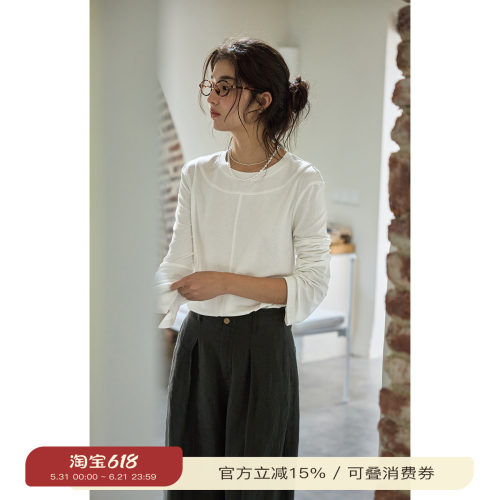 solighter法式莱赛尔圆领长袖T恤
