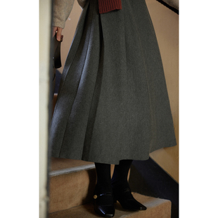 solighter 法式复古灰色羊毛针织半身裙女秋冬2025新款a字裙伞裙