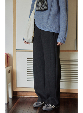 solighter 法式醋酸羊毛混纺抽绳休闲裤女秋冬2025新款针织阔腿裤