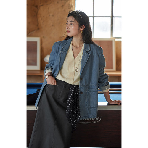 solighter法式牛仔西装外套