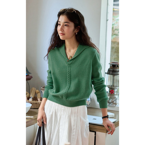 solighter100%羊毛燕子领毛衣