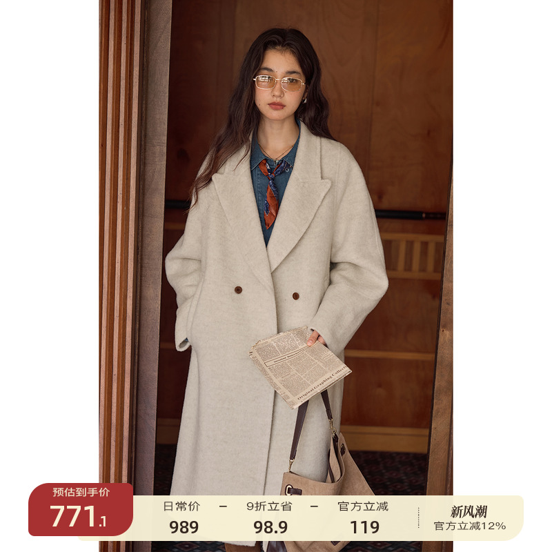 solighter100%羊毛西装领大衣