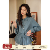 零点新品 9折 衬衫 女春季 复古抽绳收腰长袖 法式 solighter
