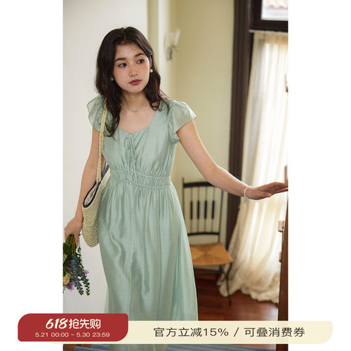 solighter法式小飞袖连衣裙