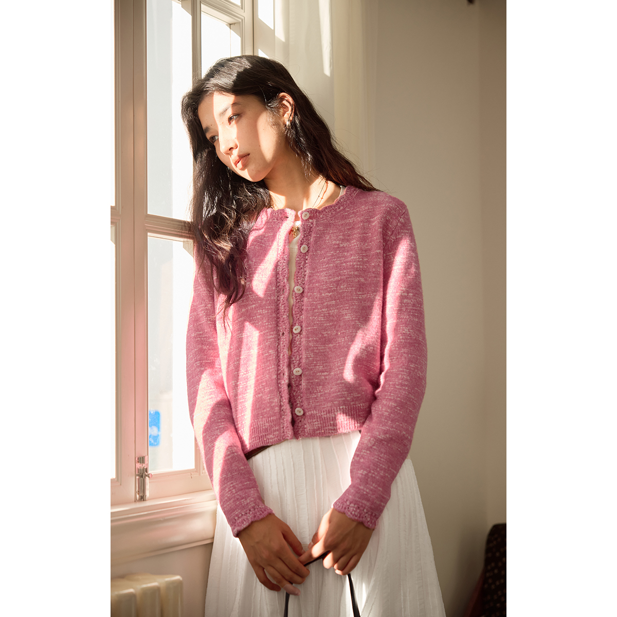 solighter手工钩花羊毛针织开衫