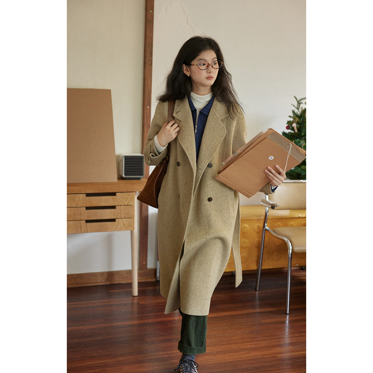 solighter100%羊毛双面呢大衣