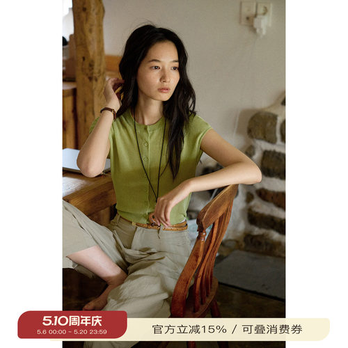 solighter法式亚麻薄款短袖开衫