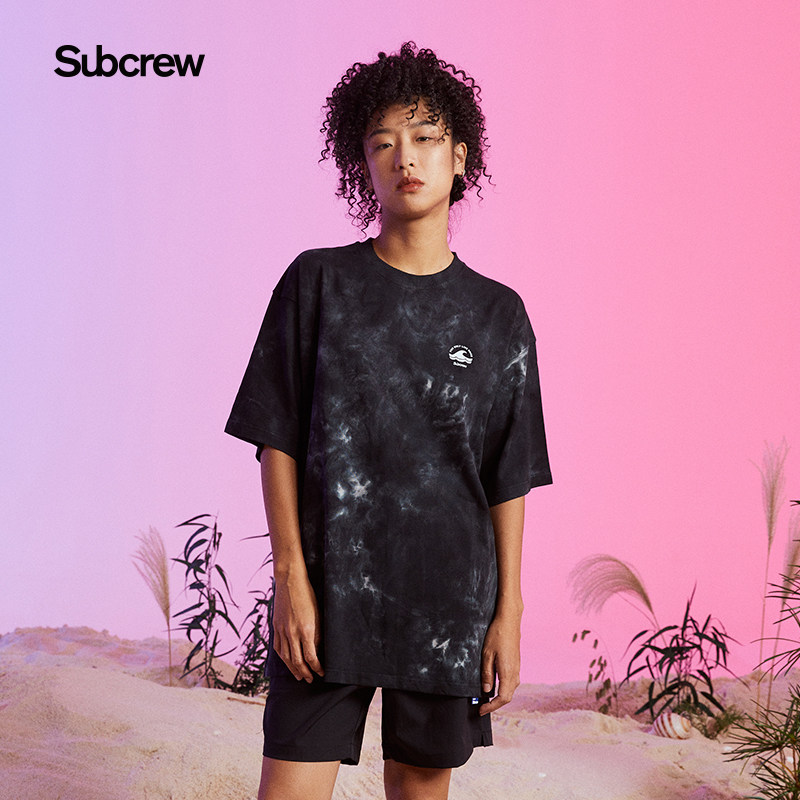 subcrew潮牌新款圆领扎染印花短袖t恤纯棉夏季男女情侣宽松上衣