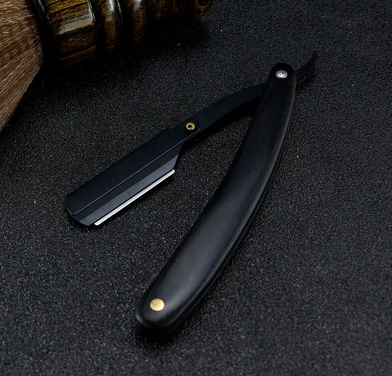 黑檀木手柄老式折叠剃须刀刮胡刀修脸刀美发刮刀理发剃刀razor