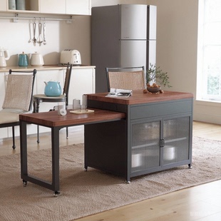 厨房中岛台单独可移动伸缩定制柜开放式 家用一体实木备餐桌料理台