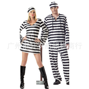 条子囚犯舞台服表演服男女囚服情侣款 经典 cosplay动漫服装 万圣节