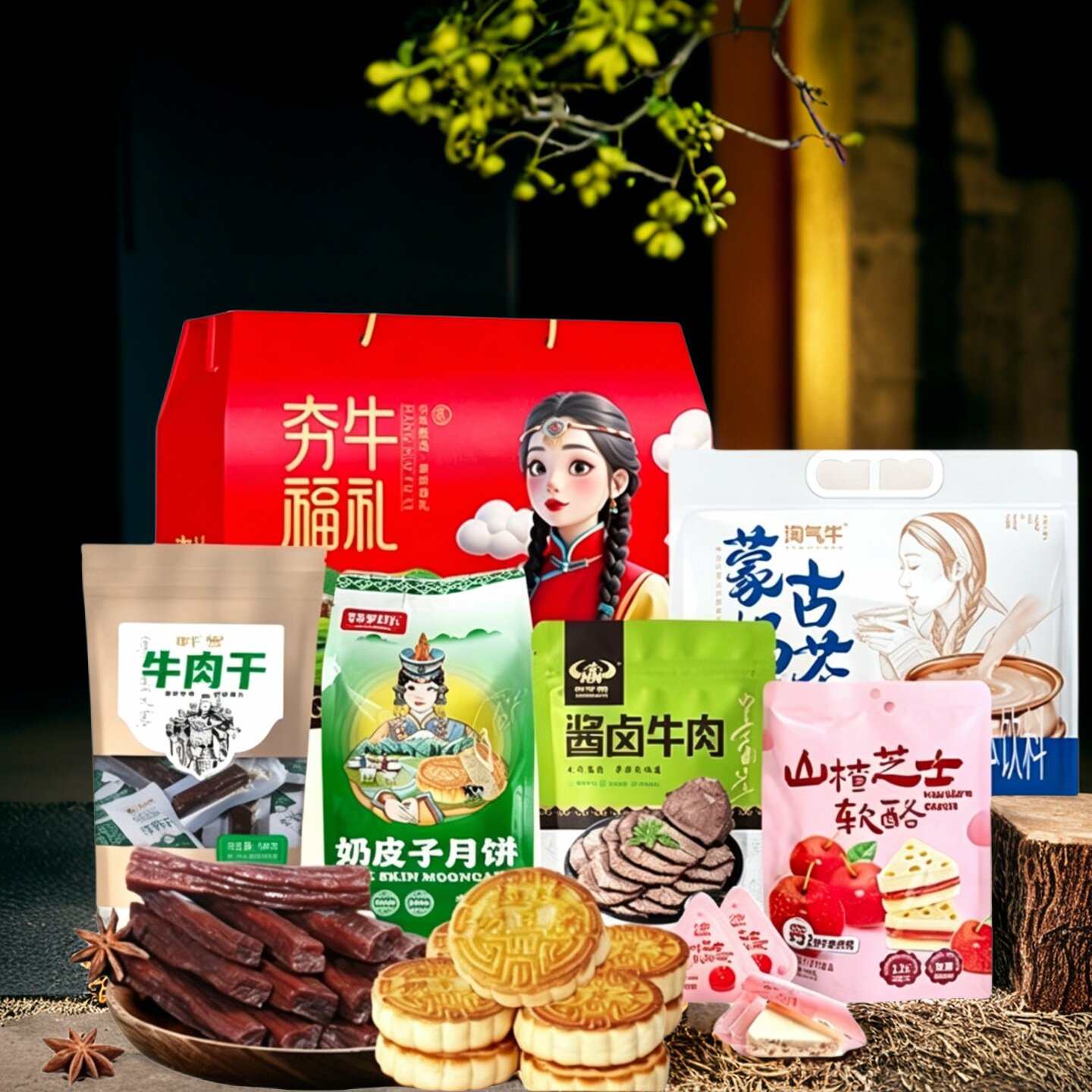 内蒙中秋特产大礼盒奶皮子月饼牛肉干乳制品酱牛肉团购送礼1530g