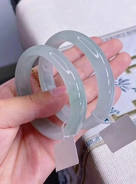 缅甸玉镯透冰种飘花翡翠手镯女正圈老坑冰糯种飘绿花玉镯子年轻款