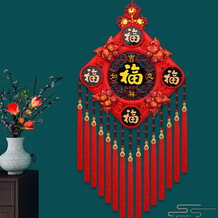 新款高档流苏安哥拉红酒红故宫红中国结桃木福字五福挂件