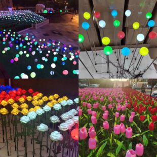 led发光圆球芦苇灯玫瑰花郁金香地插灯户外亮化装饰插地草坪灯