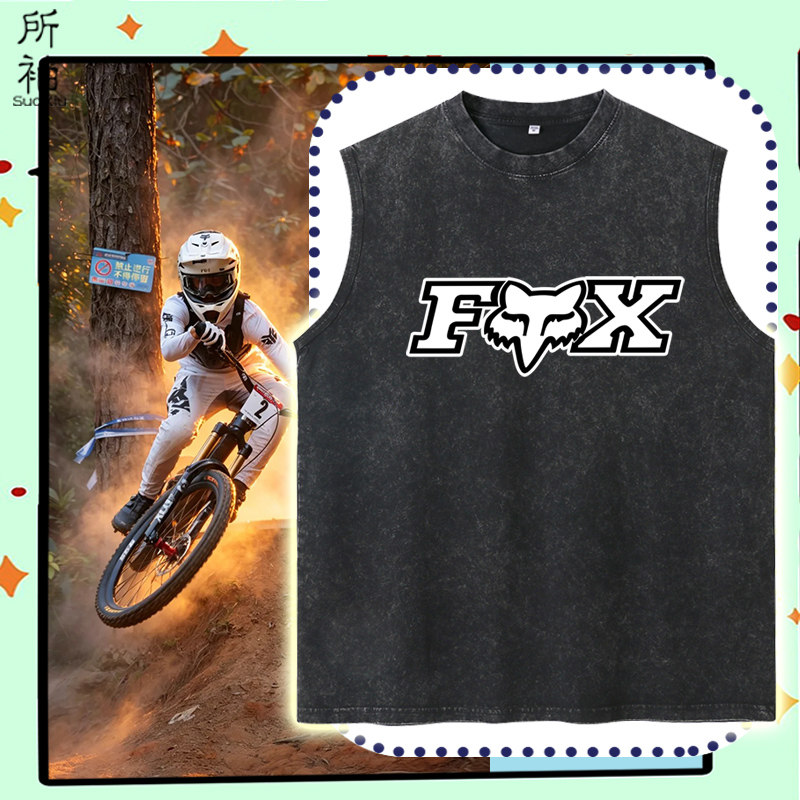 Fox Racing越野摩托车前叉无袖T恤男女纯棉骑行衣服复古宽松背心