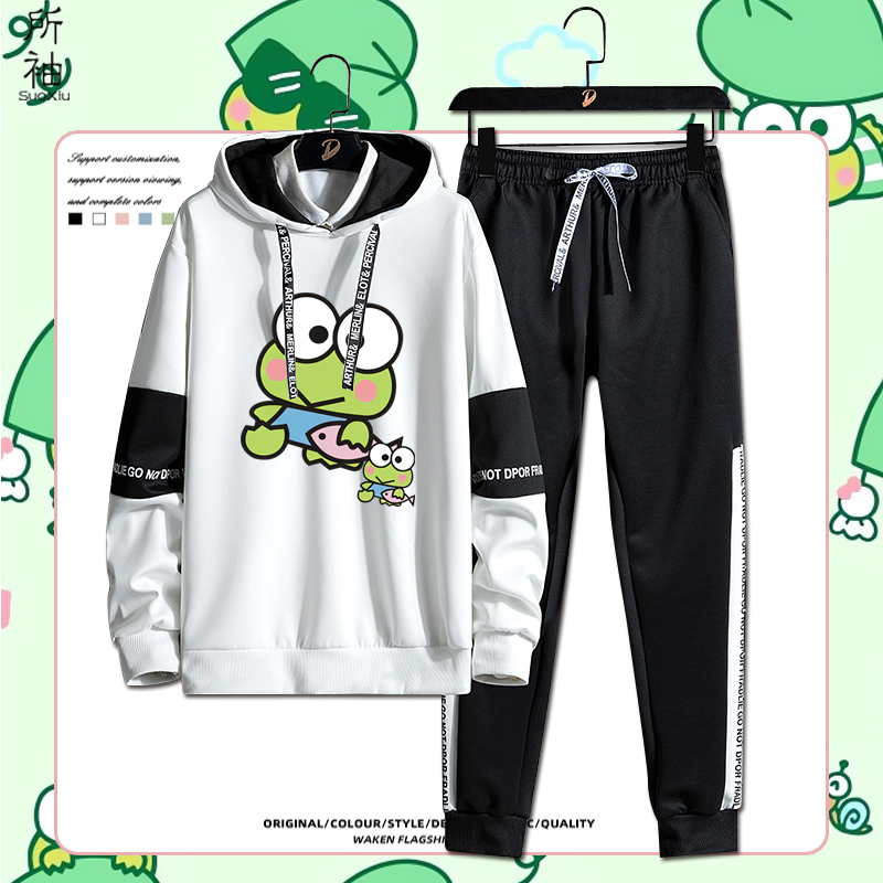 三丽鸥大眼青蛙KEROPPI可洛比周边卫衣长裤套装秋冬大童卡通衣服