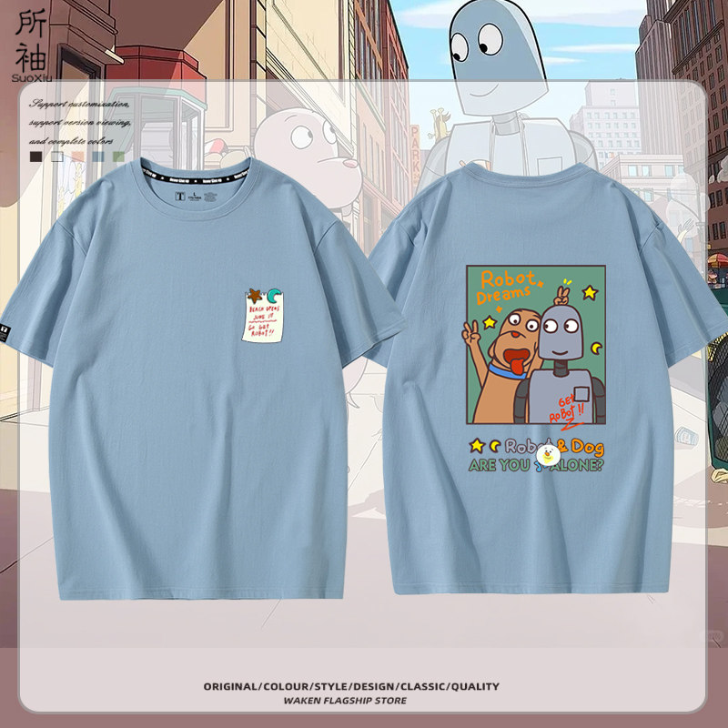 机器人之梦电影Robot Dreams周边短袖T恤衫男女纯棉卡通半袖衣服图片