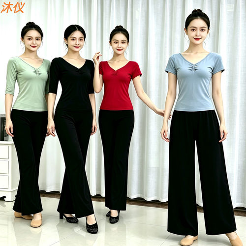 舞蹈服套装女莫代尔短袖V领练功服现代舞形体训练阔腿裤成人夏季