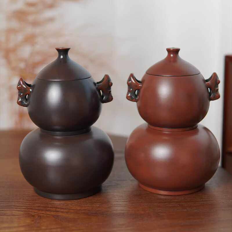 广西坭兴陶黑金八宝葫芦斗漏壶纯手工茶具紫砂建水紫陶泡茶160ml