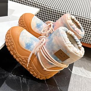 东北胖嘟嘟脚笑脸雪地靴轮胎鞋底女冬季款加厚绒保暖套筒面包棉靴