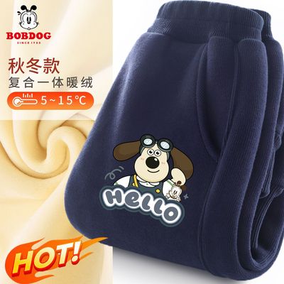 巴布豆男童加绒长裤2025新款冬装中大童运动裤保暖儿童加厚裤子冬