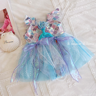 泳衣网红洋气公主连体泳装 女童游泳衣可爱美人鱼宝宝裙式 新款 夏季