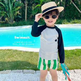 中小童宝宝洋气泳衣套装 男童分体游泳衣儿童长袖 防晒速干男孩泳裤