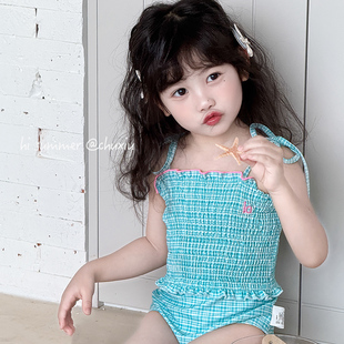 儿童泳衣女童连体吊带游泳衣中小童女孩速干洋气泳装 学生游泳套装