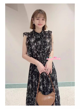 实拍原加裁新款sn家甜美系带印花小飞袖收腰百褶连衣裙SWFO241060