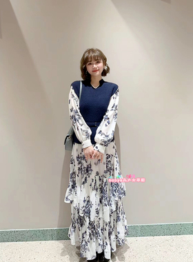 实拍原加裁sn家23秋浪漫针织背心印花长连衣裙两件套SWNO235027