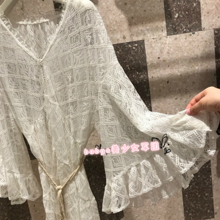 独+真纯原可验 万用俏精致纯色蕾丝系带开衫防嗮上衣SWFC181024
