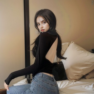 高领小众露背纯欲风设计感打底衫