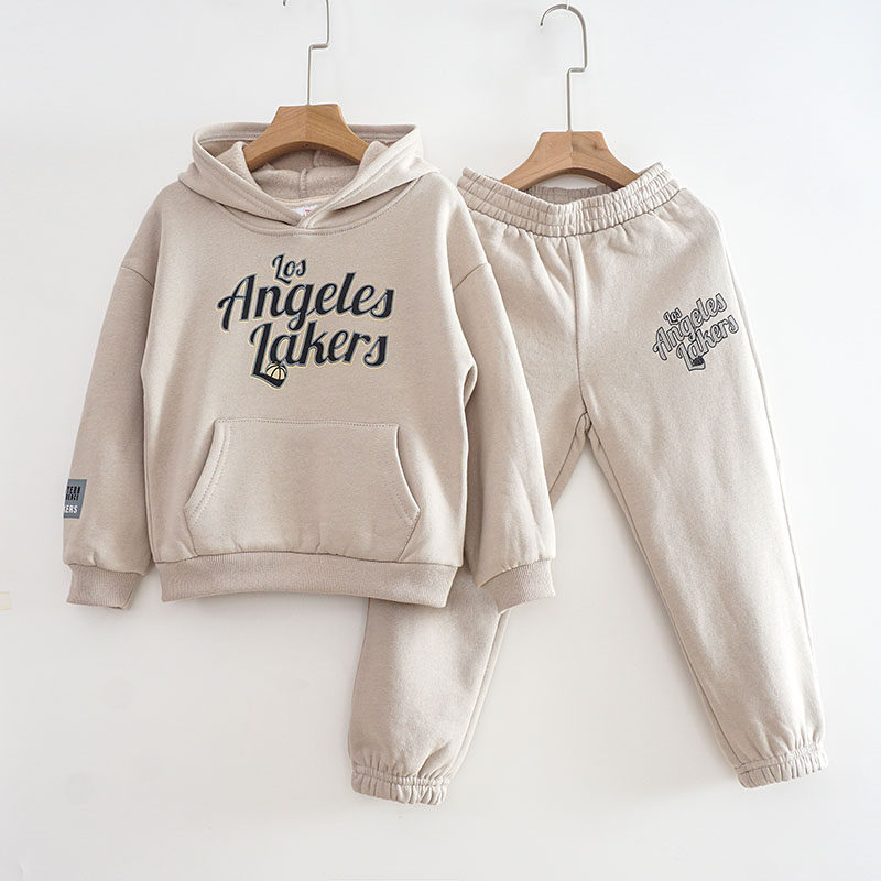 男宝宝加绒卫衣套装秋冬款保暖连帽休闲服儿童装运动服两件套加厚