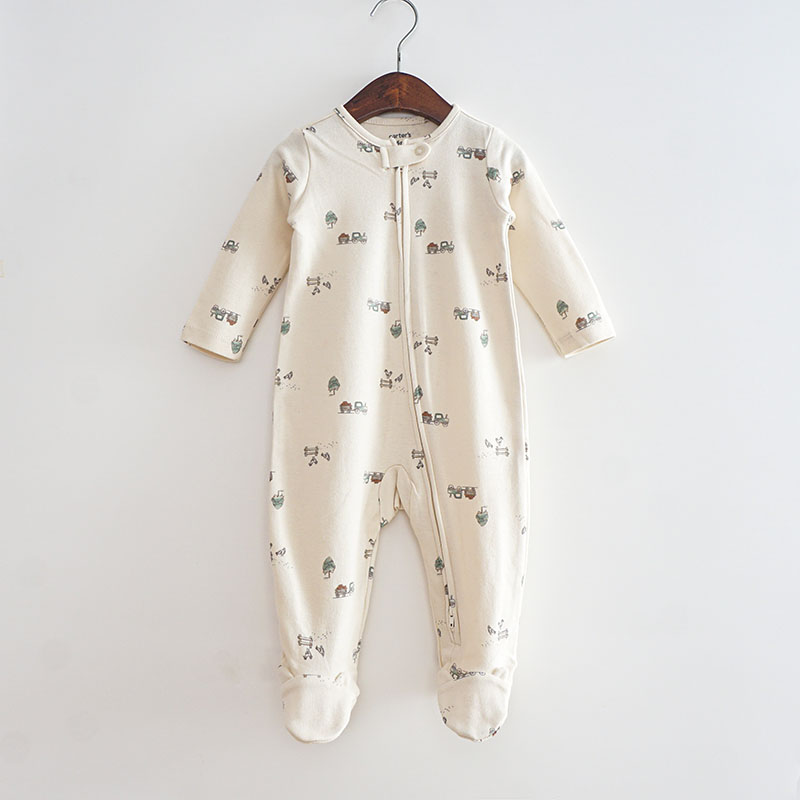 双头拉链包脚连体衣春秋款纯棉