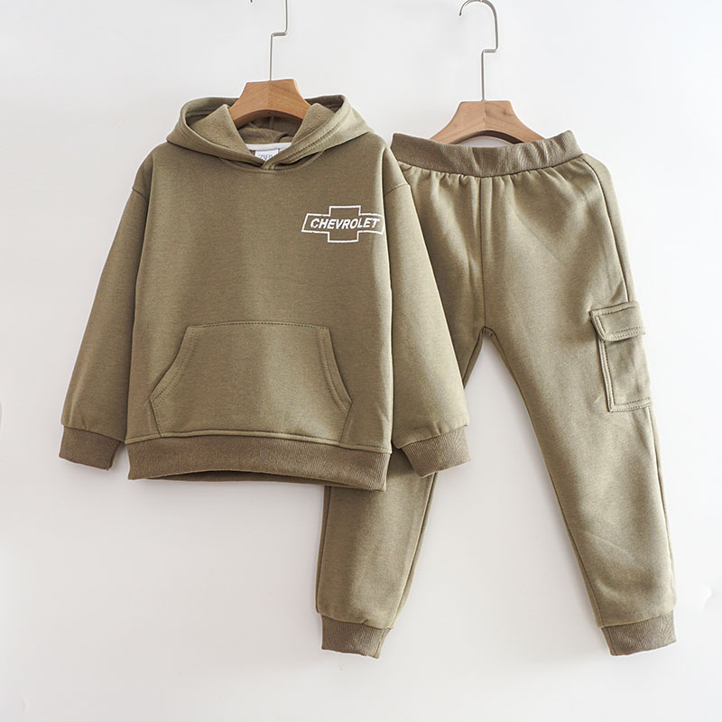 男宝宝加绒卫衣套装秋冬款保暖连帽休闲服儿童装运动服两件套加厚