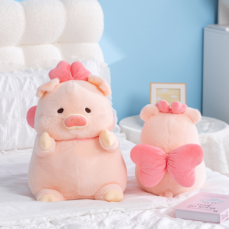 可爱蝴蝶结粉猪毛绒玩具儿童睡觉抱枕套圈礼品兑换娃娃生日礼物